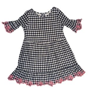 Charming Navy and White Checkered Kids Dress with Pink Accents